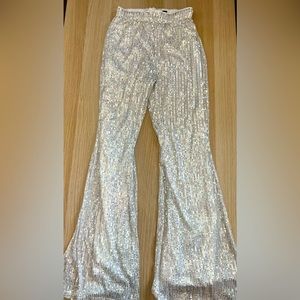 Silver sequin high waisted bell bottoms
